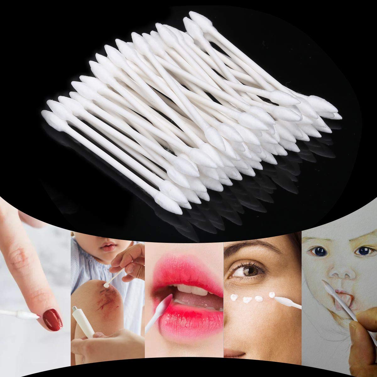 800 Count Precision Tips Cotton Swabs 3" Double Pointed Tip Ear Swabs with Paper Sticks Cotton Buds Cotton Tipped Applicators