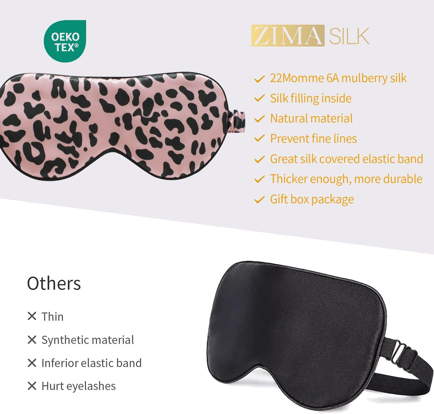 ZIMASILK Adjustable 100% 22 Momme Mulberry Silk Sleep Mask for Sleeping, Filled with Premium Mulberry Silk, Softest & Breathable Eye Sleeping Mask (Leopard - Black Pink)
