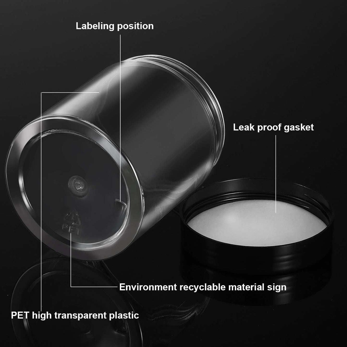 SATINIOR 12 Pack 10 oz Plastic Container Jars with Lids Round Clear Travel Cosmetic Container Slime Jars for Toiletries, Lotion, Cream, Ointments, Makeup, Rhinestone, Samples, Kitchen Storage(Black)