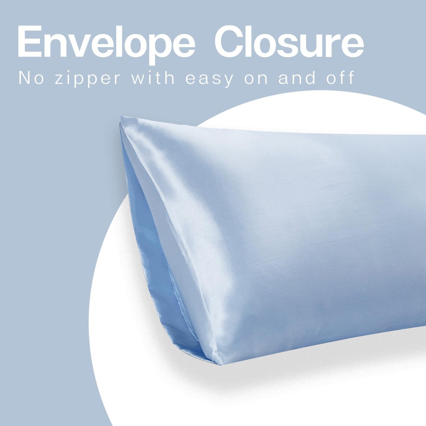 MR&HM Satin Body Pillow Cover, Soft and Breathable Body Pillow Case with Envelope Closure, Cooling and Silky Long Pillowcase for Hair and Skin,Grey (20x54, Light Blue)