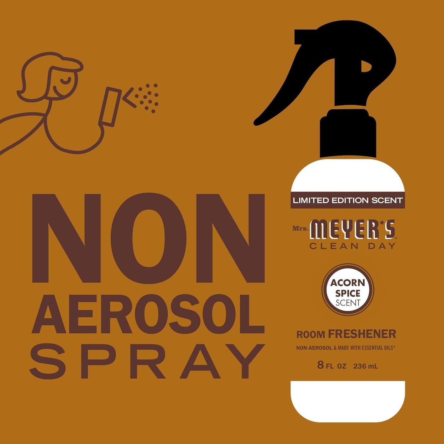 MRS. MEYER'S CLEAN DAY Room and Air Freshener Spray, Non-Aerosol Spray Bottle Infused with Essential Oils, Acorn Spice, 8 fl. oz