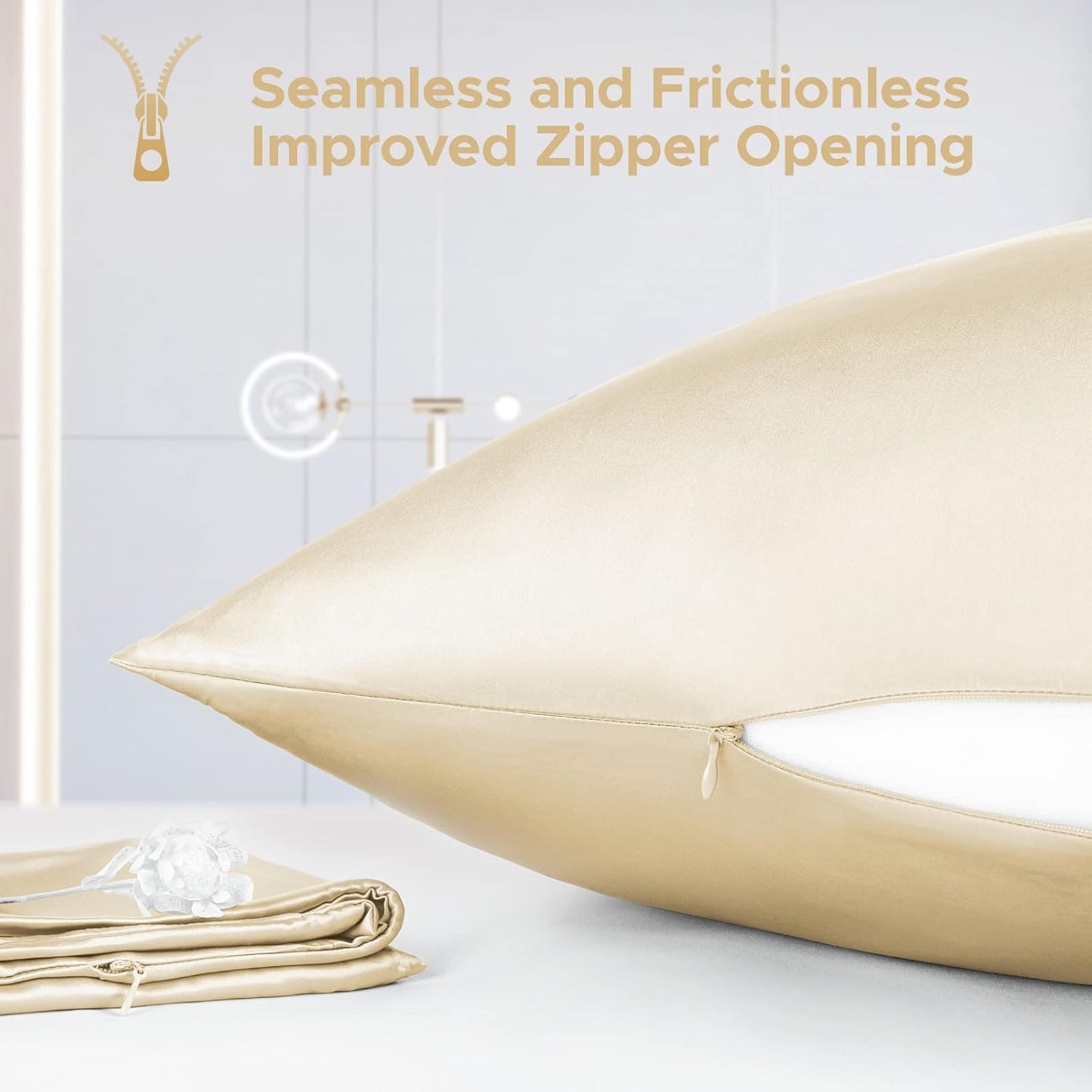 100% Pure Mulberry Silk Pillowcase for Hair and Skin - Allergen Resistant Dual Sides,600 Thread Count Silk Bed Pillow Cases with Hidden Zipper,1pc,King Size,Champagne