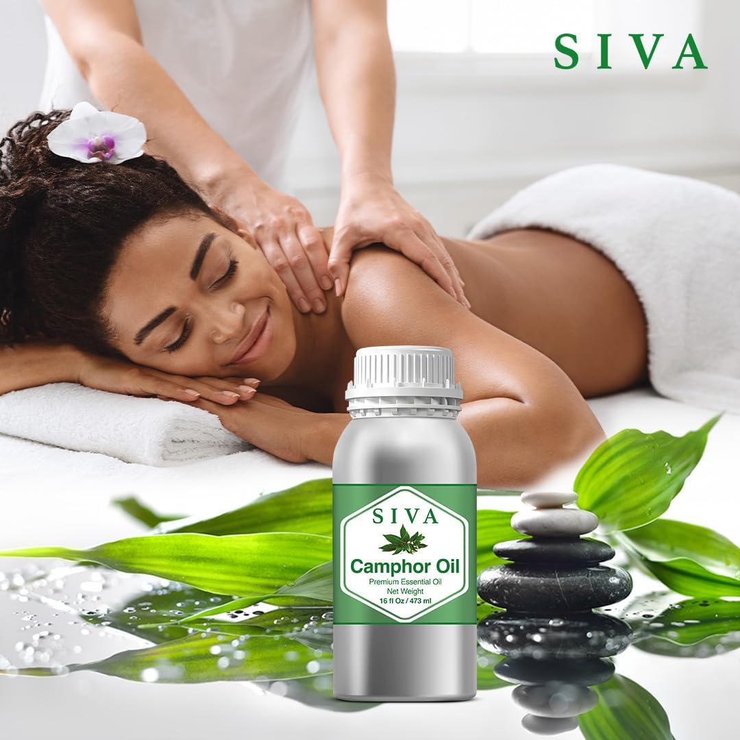 Siva Camphor Essential Oil - 16 Fl Oz – Natural Camphor Oil - for Diffuser, Face, Skin Care, Aromatherapy, Hair Care, Scalp and Body Massage
