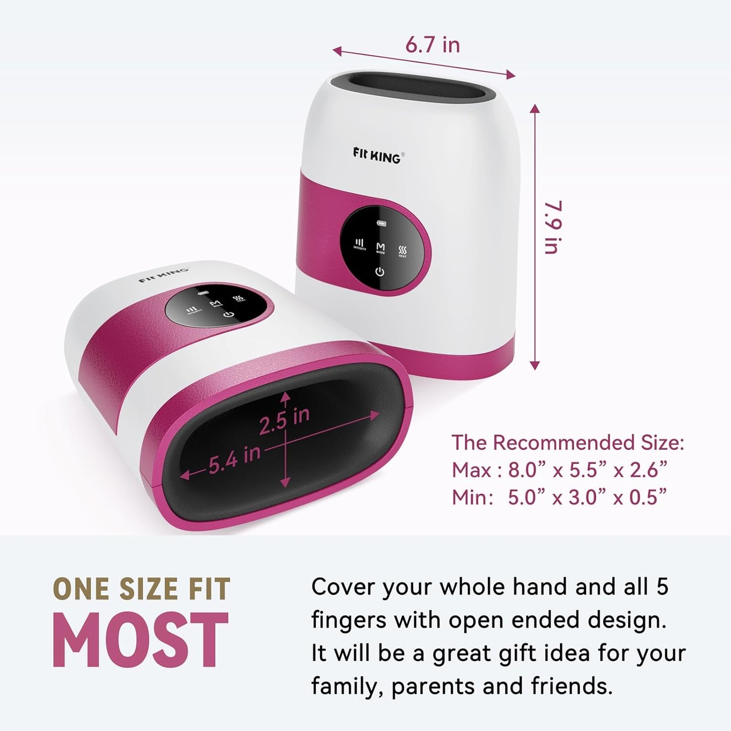 FIT KING Hand Massager with Heat for Hand Massage and Arthritis Carpal Tunnel Finger Numbness Relief - Cordless & Portable & Touch Screen - Birthday Gifts for Wife Mom Girlfriend