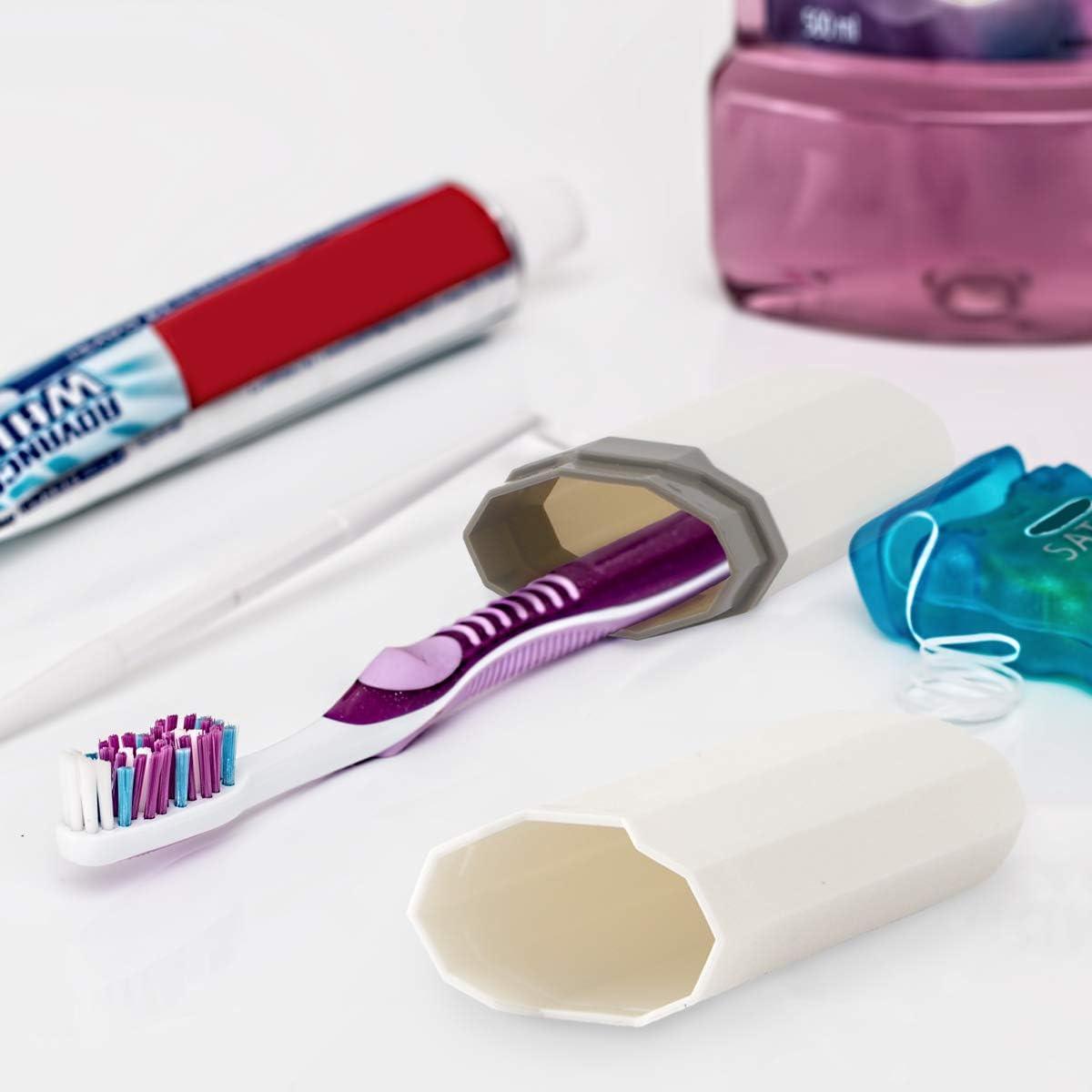 Yeeco Toothbrush Case 2 Pack, Plastic Travel Toothbrush Holder, White, 7.9'2.1'1.2' Portable