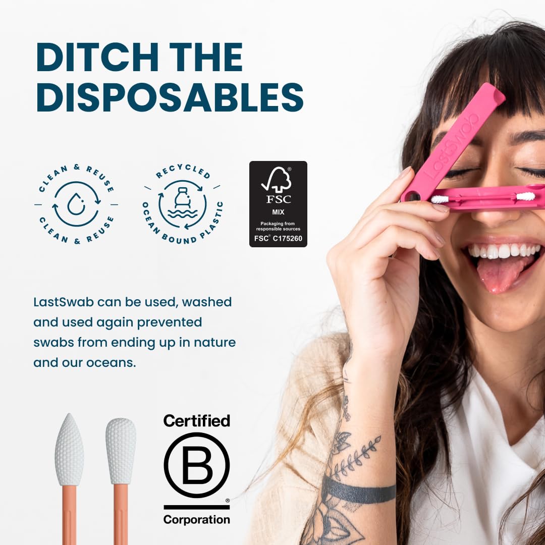 LastSwab® Reusable Cotton Swabs for Gentle and Eco-Friendly Beauty Routines - The Sustainable Alternative to Single-Use Q Tips - Zero Waste & Easy to Clean - Comes with a Convenient Travel Case Holder