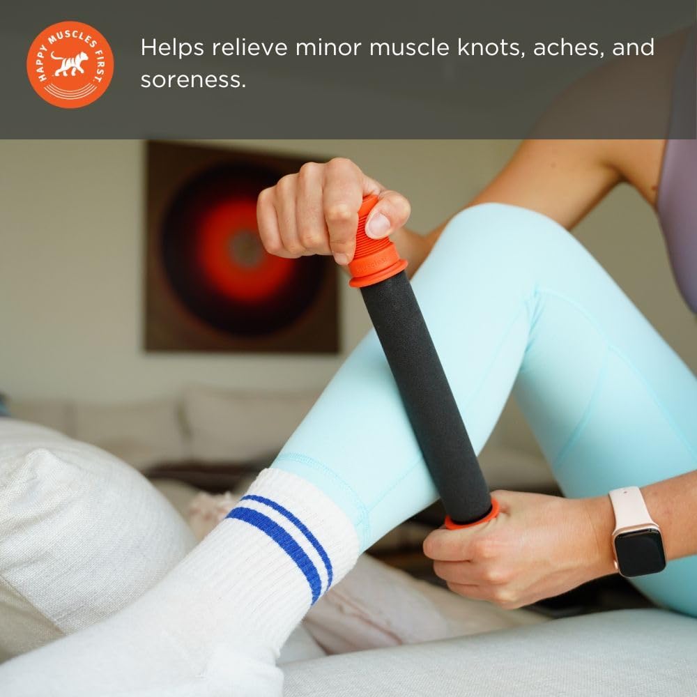 Tiger Tail 11in Massage Stick Portable Roller, Handheld, Deep Tissue Foam Roller for Legs, Neck, Calves, Thighs, Shins & Back, The Roadster 11, Made in USA, Orange Black