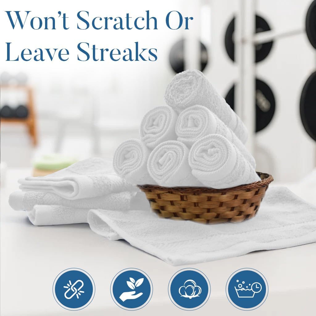 DAN RIVER 12-Pack Premium 100% Cotton White Face Towels – Reusable Face Towel Set, Soft & Absorbent Wash Cloths for Bathroom & Body – Hand and Face Towels, 550 GSM (12x12 in)