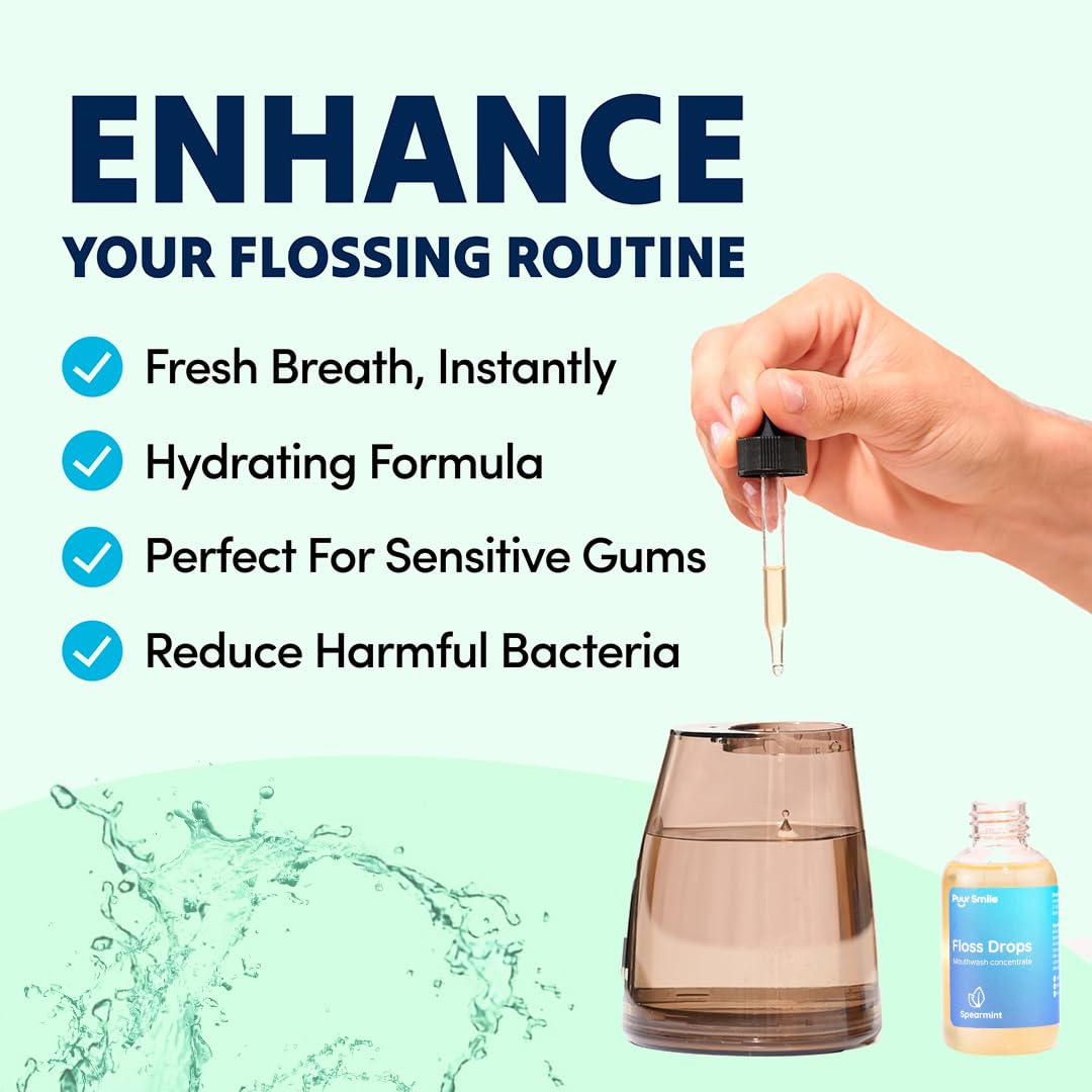 Concentrated Floss Drop Serum – 2oz Concentrated Mouth Wash to Use in Water Flosser | Natural Essentials Promotes Good Breath | Organic Spearmint Drop Supports Good Oral Health