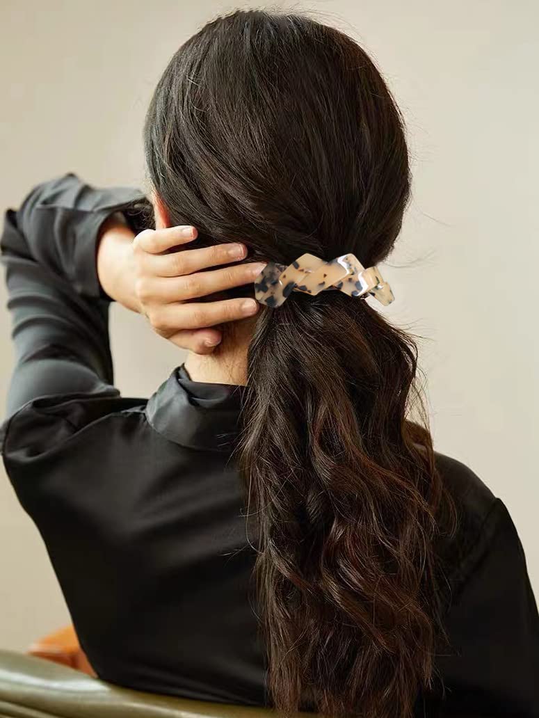 Hair Barrettes Large French Clips Wide Hair Clasp for Women Thick Fine Hair Accessories - Blue Tortoiseshell - 3Pcs (Navy Blue, Brown)