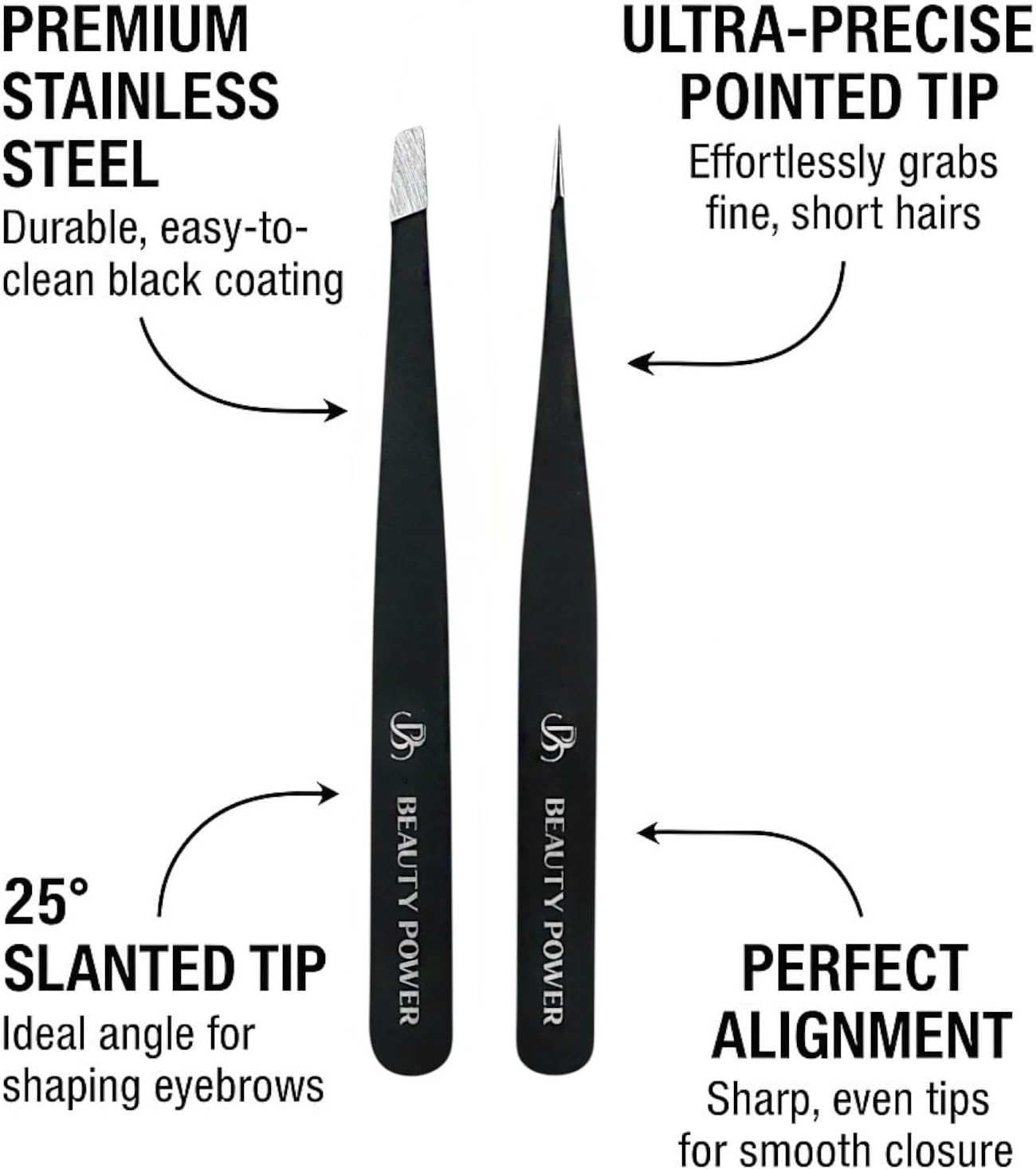 Precision Tweezers for Women Facial Hair & Men - Professional Tweezers Set with Slant & Point Tips, German Stainless Steel, PU Leather Travel Case, Lightweight & Ultra Precision Black