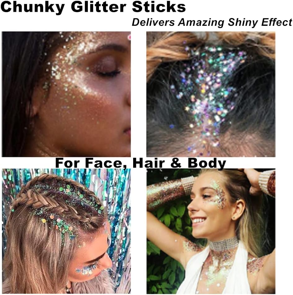 Mysense Purple Body Glitter Stick,Singer Concert Outfit Face Glitter Makeup for Women,Hair Glitter Gel for Kids,Festival Rave Pride Accessories,Mermaid Sequins Chunky Glitter Face Paint,0.56oz
