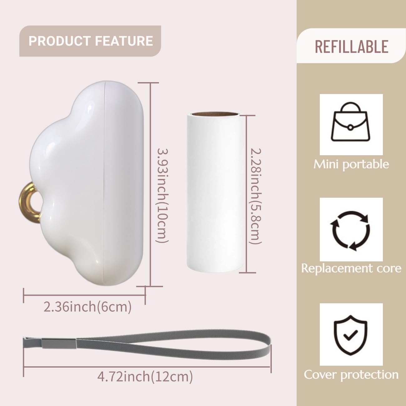 Portable Lint Roller 150 Sheets Travel Size, Mini Lint Roller for Clothes and Reusable Pet Hair Remover, Cute Small Sticky Dust Remover Refillable