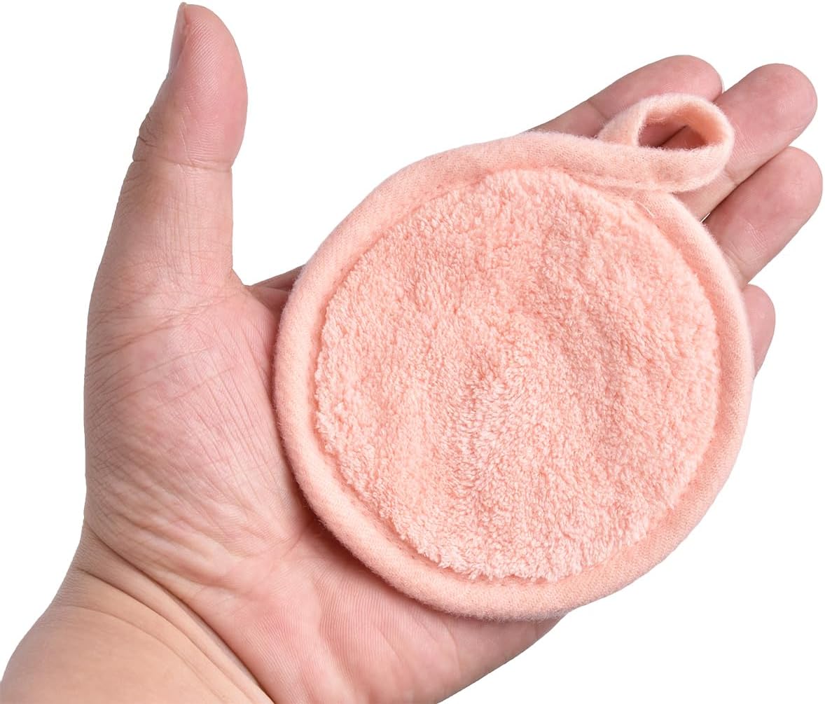 Reusable Makeup Remover Pads 16 Pack Microfiber Cleansing Facial Rounds Wipes Face, Eyes, Lips(3.5inch, coral)