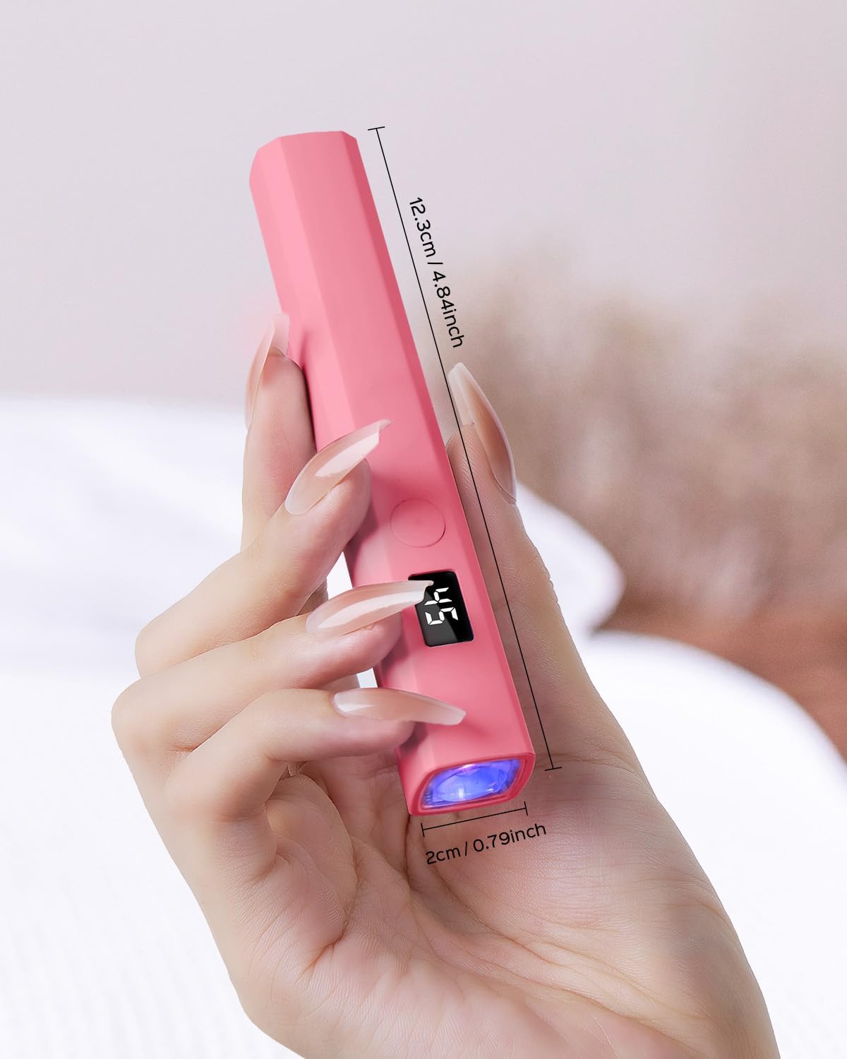 Handheld UV Light for Gel Nails, 5W Portable LED Lamp with LCD Screen, Mini Dryer, USB Fast Curing (Pink)