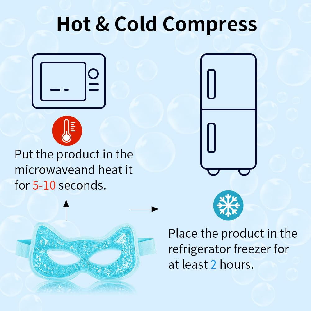 Cooling & Heating Eye Mask - Hot/Cold Use for Puffy Eyes, Headaches, Migraines, Sinus & Dark Circles (2 packs blue)