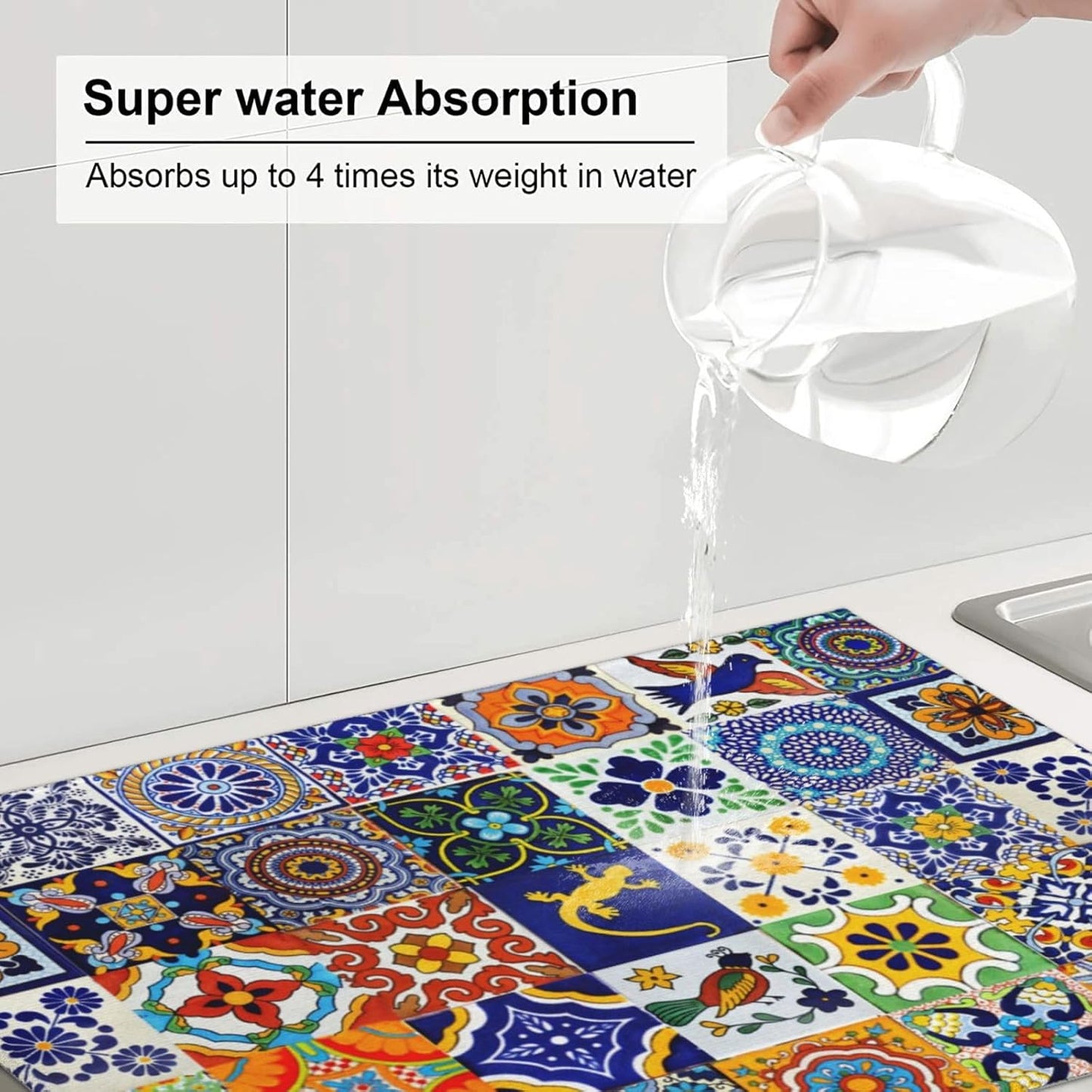 Mexican Tilt Dish Drying Mat For Kitchen Counter Absorbent Large Kitchen Fast Dry Pad Reusable Washable Protector Rack Large Mat 18 X 24