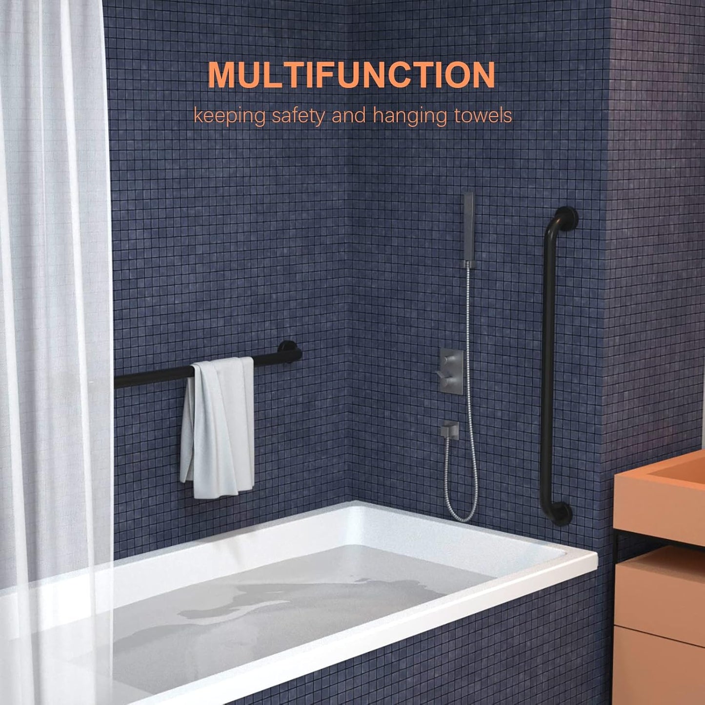 2 Pack 32 Inch Matte Black Shower Grab Bar, iMomwee Stainless Steel Bathroom Grab Bar, Bath Shower Balance Bar, Safety Hand Rail Support, Handicap Elderly Senior Assist Bath Handle (1.25" Diameter)