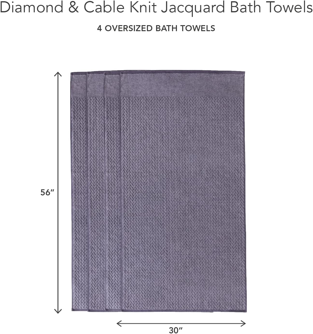 Texere 100% Organic Cotton Jacquard 650 GSM Premium Bath Towel Sets - Extra Absorbent Quick Dry and Plush (Cable, Excalibur, 4 Bath Towels)
