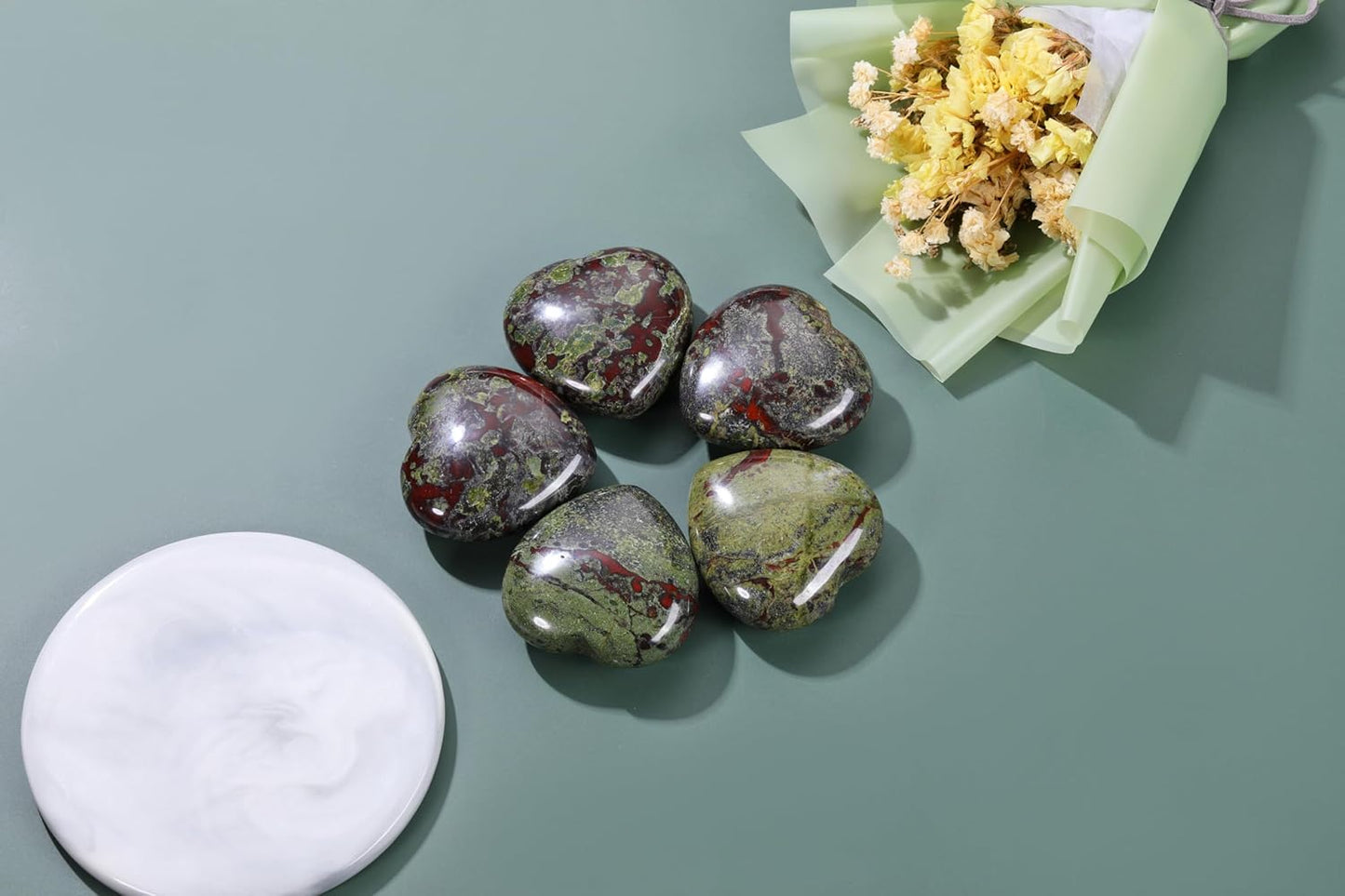 Jovivi 45mm Big Dragon Bloodstone Crystal Heart Healing Crystals Heart Stones Polished Pocket Love Gemstones Natural Reiki Chakra Balancing Meditation Massage Gift Palm Worry Stones for Anxiety