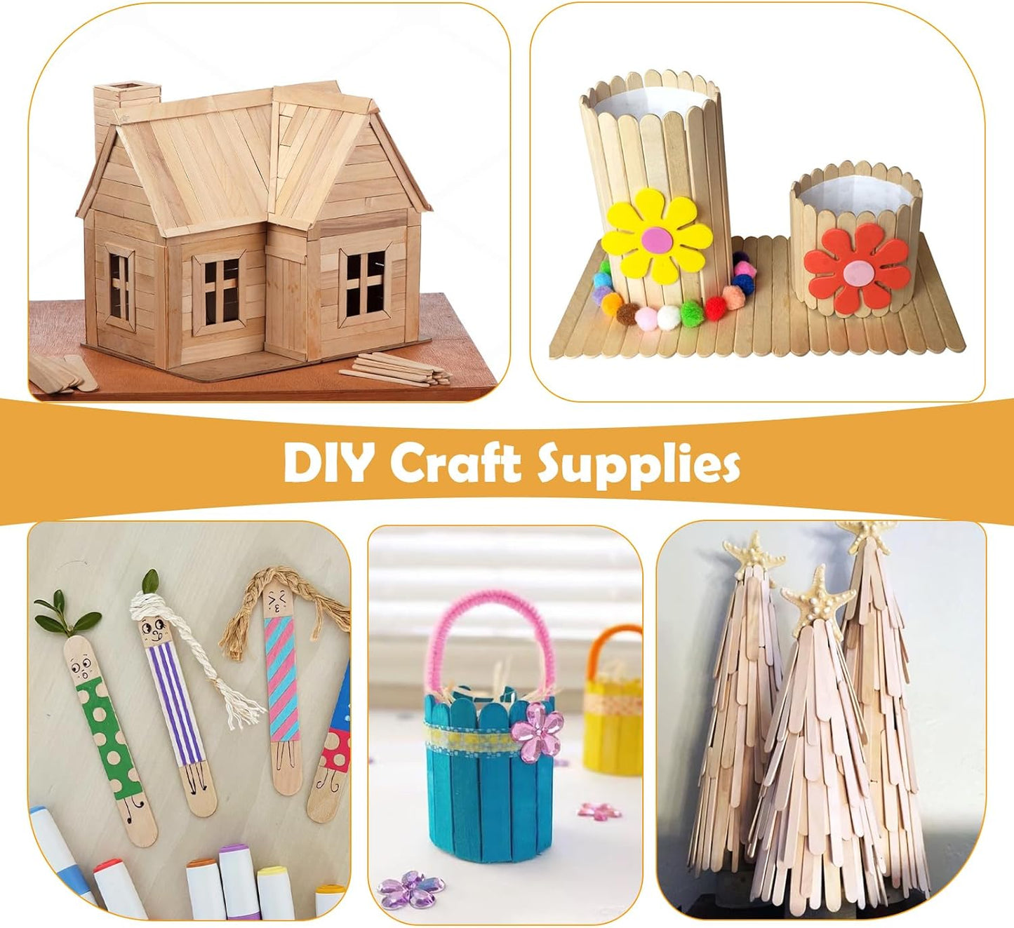 2500Pcs Wooden Popsicle Sticks for Crafts, 4.5" Wide Wooden Craft Sticks, Lollipop Sticks for Creative Designs, Home Art Projects, DIY Wood Crafts, Hair Removal and Waxing Supplies, Ice Pop Sticks