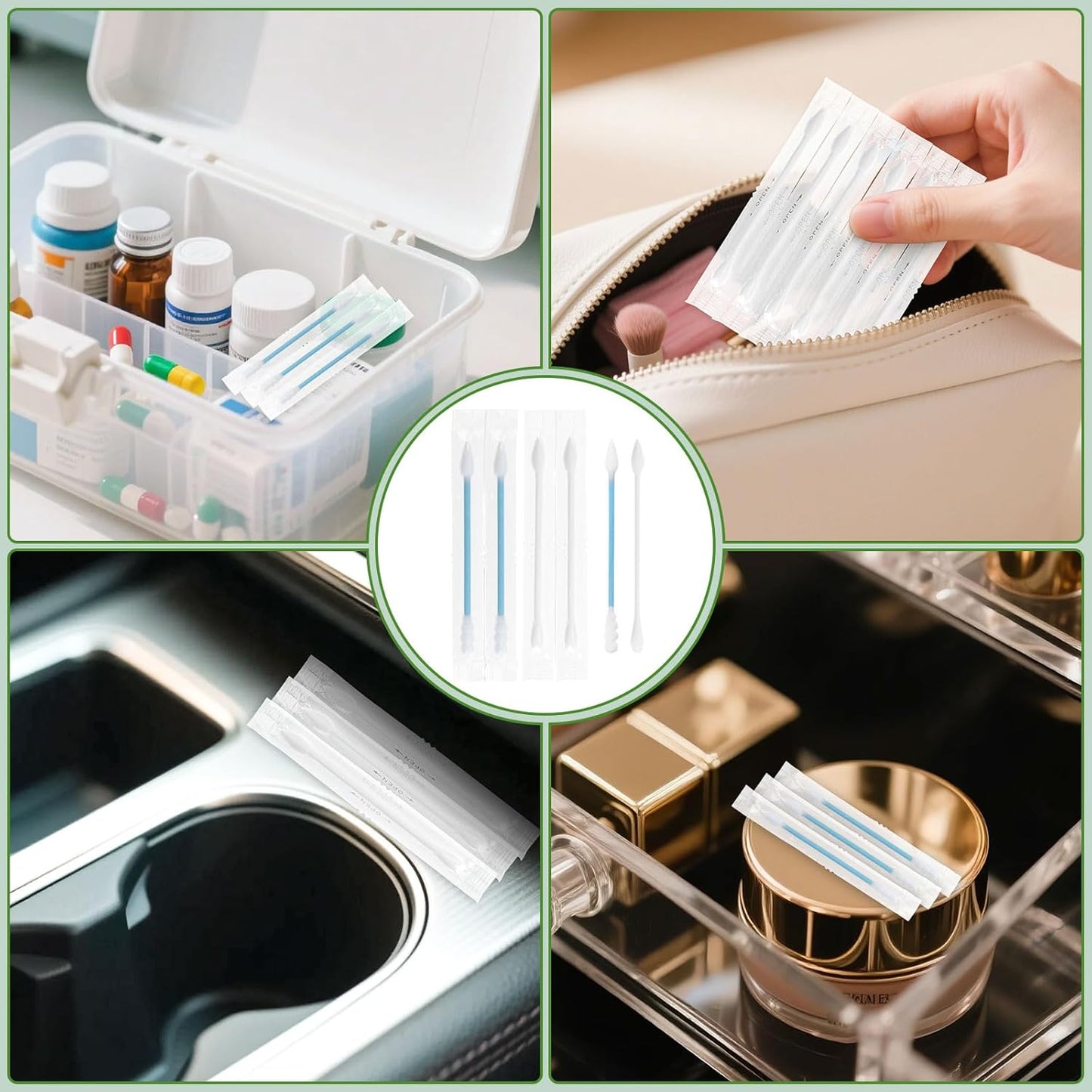 Cotton Swabs Individually Wrapped Travel Cotton Swabs, Cotton Stick Spiral Pointed Cotton Swab, Round Tip Cotton Swab, Double Tipped Cotton Swabs for Ear Makeup Cleaning Care (500 Count)