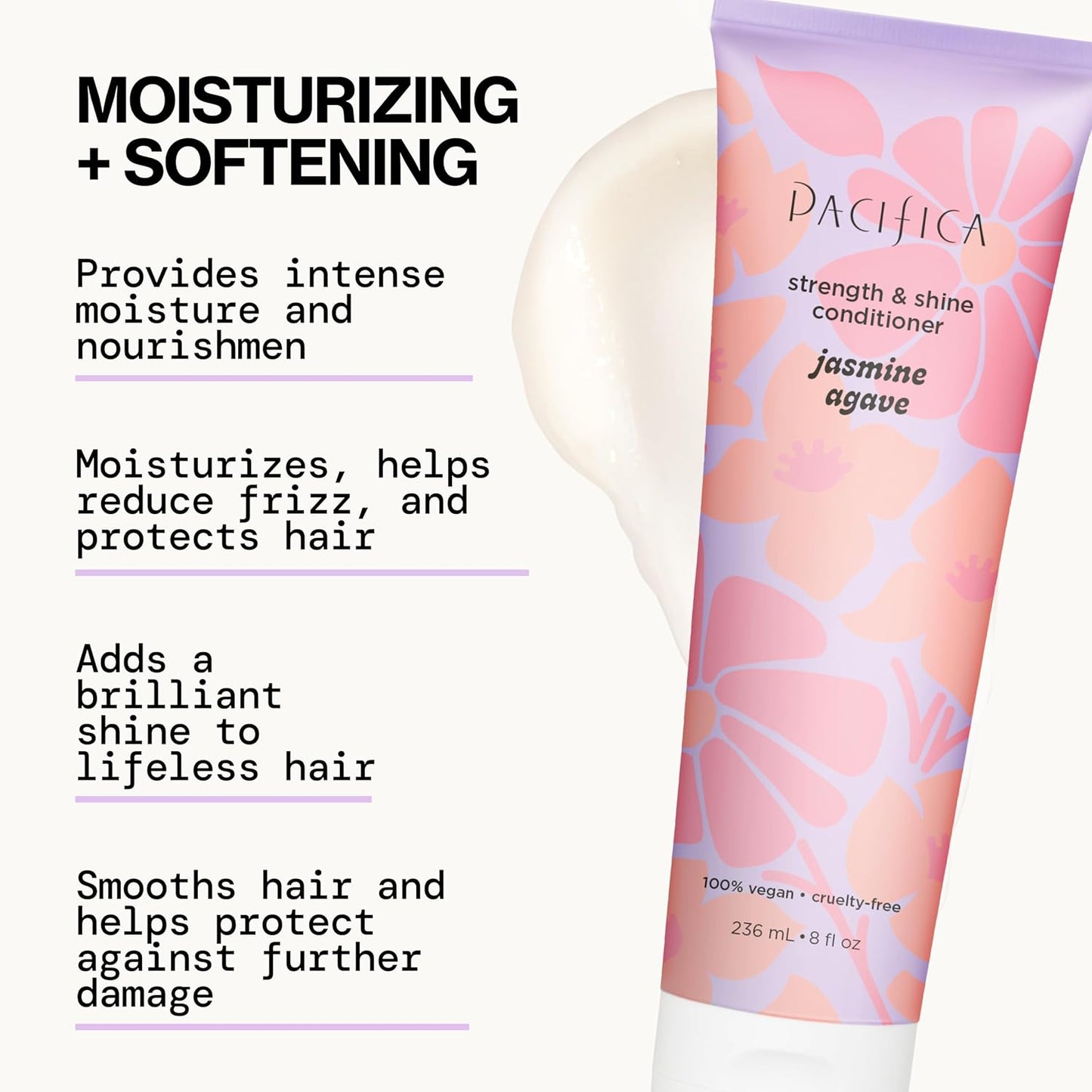 Jasmine Agave Strengthening Shampoo & Conditioner Set – Clean Vegan Shampoo & Conditioner for Weak Or Brittle Hair (Including Color-Treated), Stronger, Shinier Strands, No Silicones or Parabens