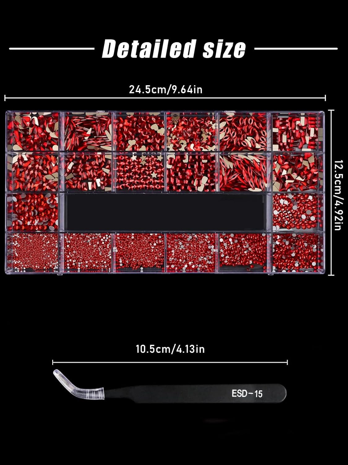 3100Pcs Red Rhinestones for Nails EBANKU Nail Art Rhinestones Kit Red Nail Crystal Rhinestones Mixed Shape with Rhinestone Picker Dotting Pen Tweezers for Christmas DIY Nail Art Craft
