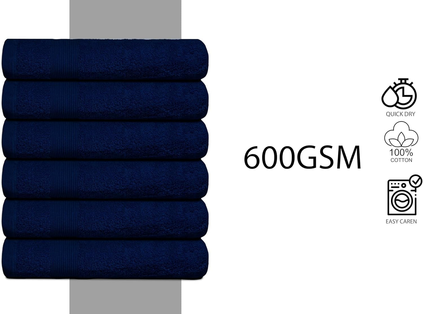 Premium Hand Towels Pack of 6 (16" x 30”) 100% Combed Ring Spun Cotton | Highly Absorbent Hand Towels Set | Ultra Soft for Home, Gym & Spa (Navy Blue)