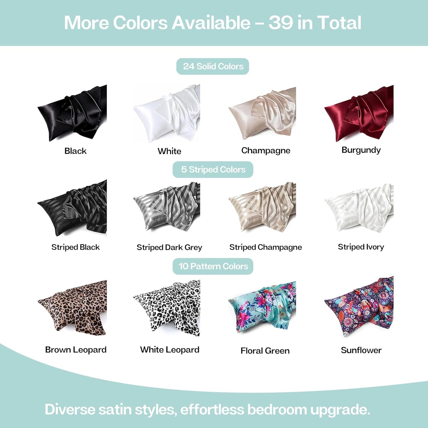 MR&HM Satin Body Pillow Cover, Soft and Breathable Body Pillow Case with Envelope Closure, Cooling and Silky Long Pillowcase for Hair and Skin,Grey (20x54, Turquoise)