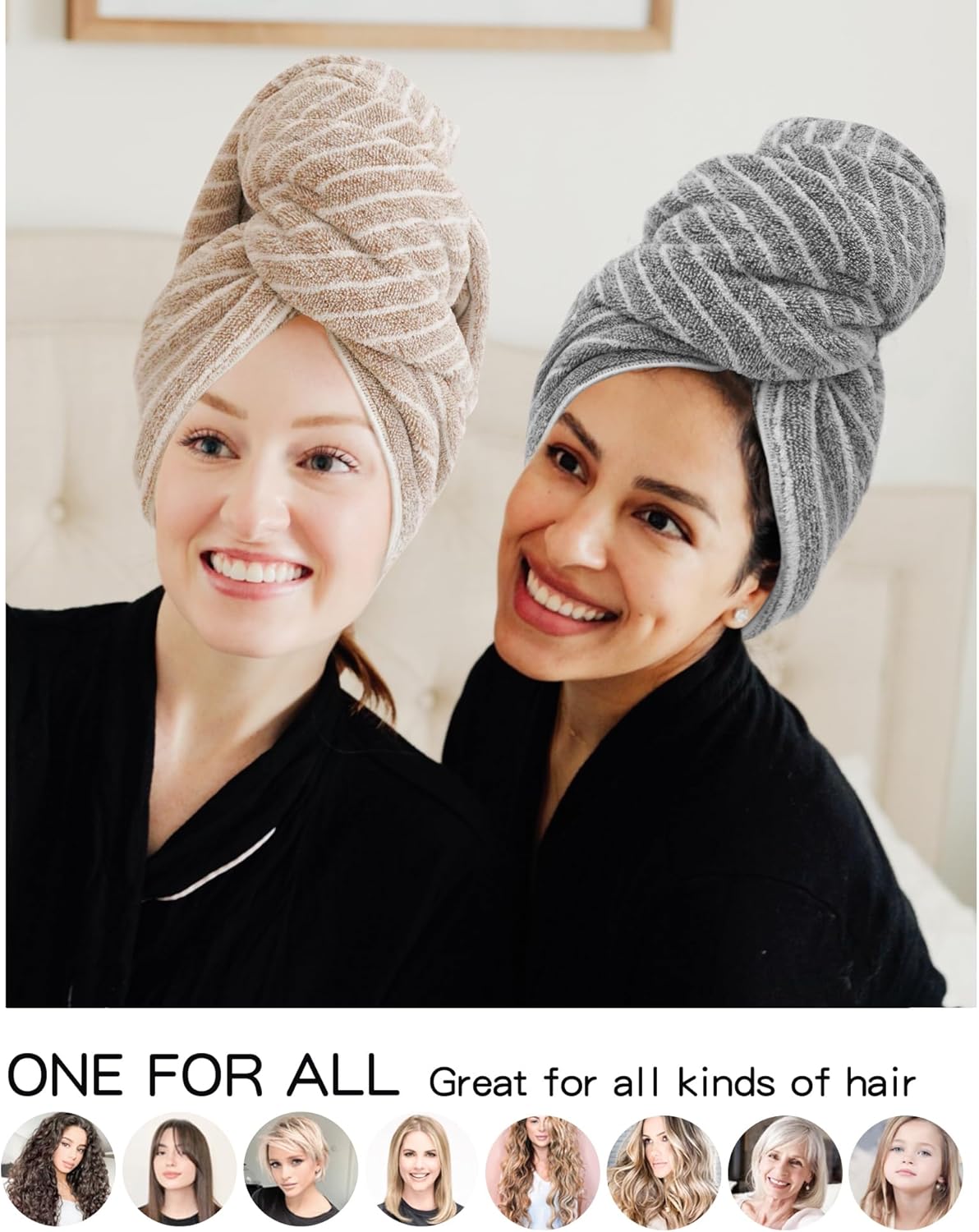 2 Packs Large Microfiber Hair Towels for Women, Super Absorbent & Quick Dry Hair Towel Wrap for Curly Hair Long & Short Hair- Anti-Frizz Hair Turbans for Wet Hair - 27.5''*39.4