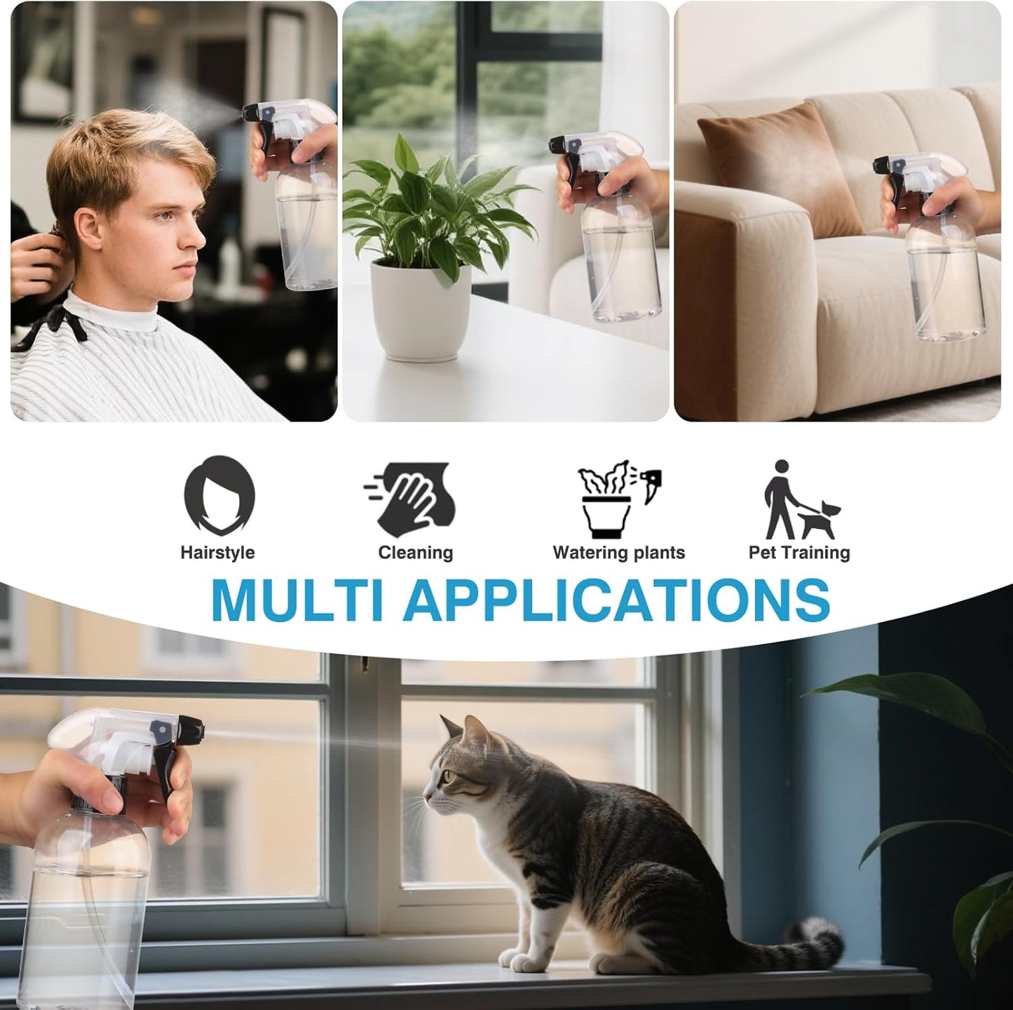 Spray Bottles BPA free Plastic Spray Bottle 10oz/300ml Adjustable Sprayer Empty Refillable Container Mist Stream for Watering Plants, Pet Training, Kitchen Cleaning