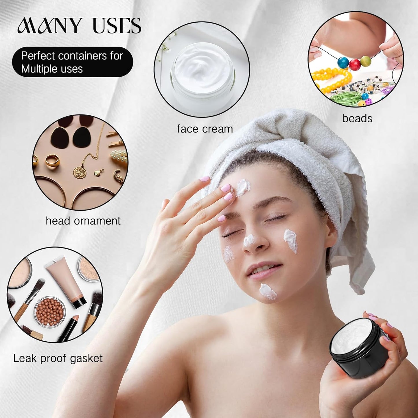 SATINIOR 12 Pack 6 oz Plastic Container Jars with Lids Round Clear Travel Cosmetic Container Slime Jar for Toiletries, Lotion, Cream, Ointment, Makeup, Rhinestone, Sample, Kitchen Storage(Pure Black)