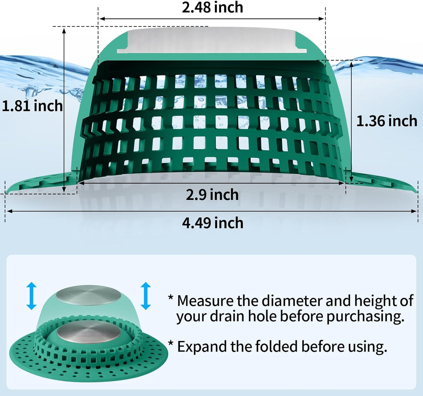 Shower Drain Hair Catcher, Bathtub Drain Cover Foldable Silicone Shower & Tub Protector for Pop-Up & Regular Drains