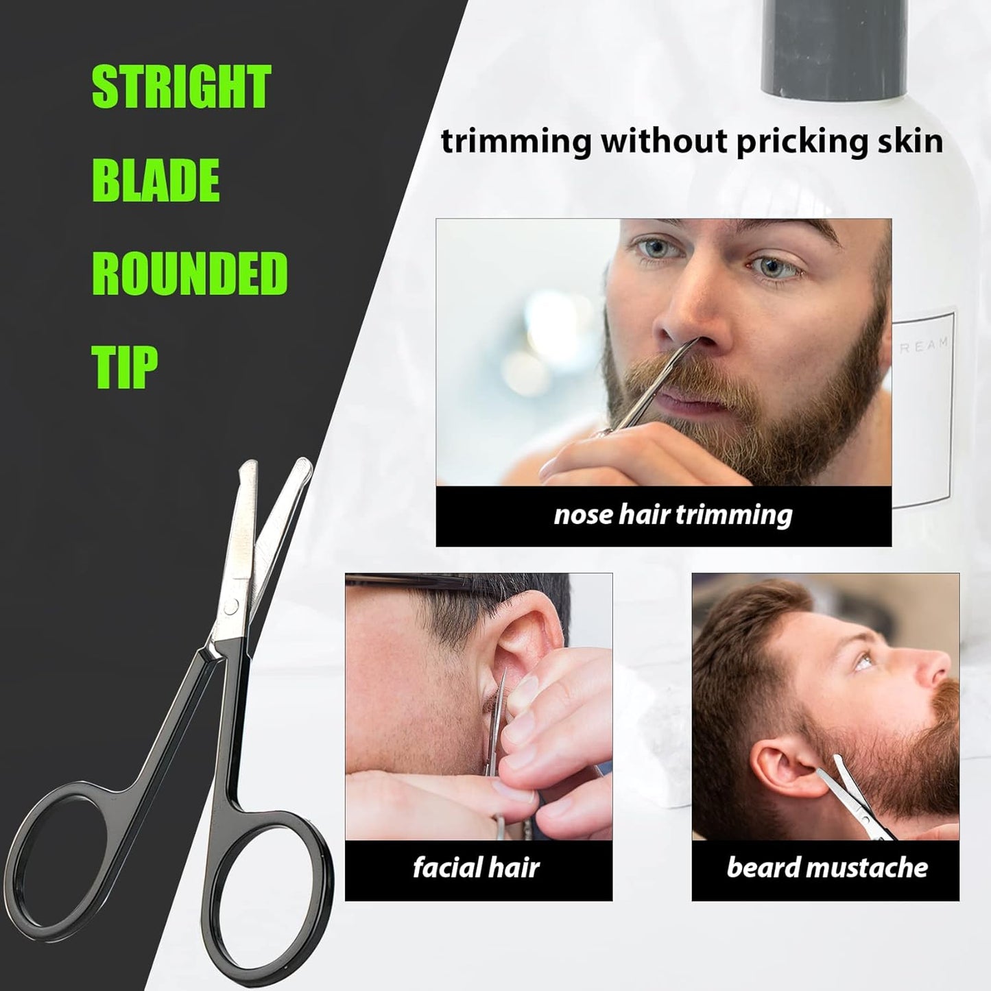 Facial Hair Small Grooming Scissors For Men Women - Eyebrow, Nose Hair, Mustache, Beard, Eyelashes, Ear Trimming Kit - Curved and Rounded Safety Tip Clippers For Hair Cutting- 2PCS Black