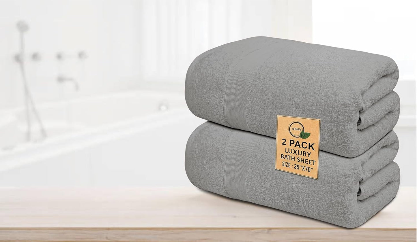 100% Cotton Luxury Bath Sheets - Pack of 2 (35" x 70") | Super Soft, Quick-Dry & Highly Absorbent Towels for Bathroom, Home, Spa & Gym (Silver Grey)