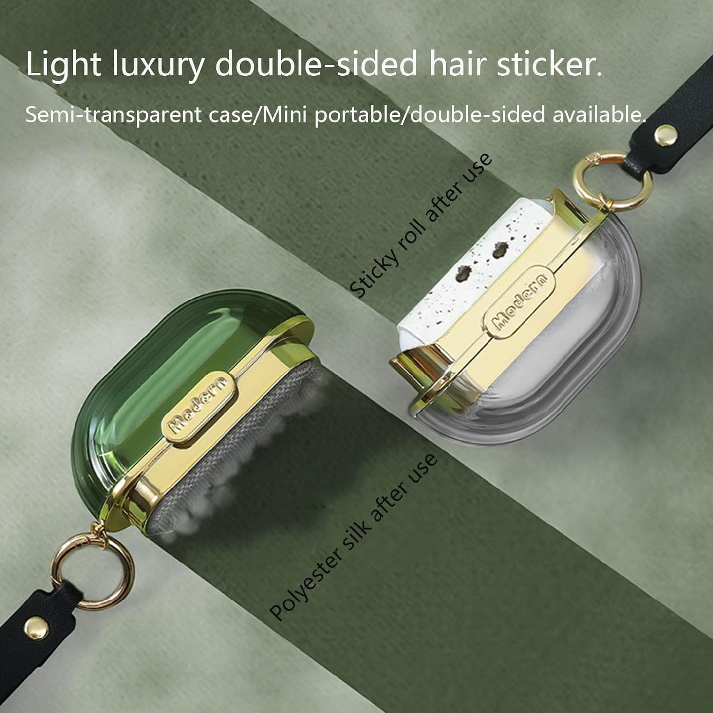 Handy Double-Sided Travel Lint Roller with Hand Strap, 7-Fill Luxury Clothing Bag Dust Fluff Adhesive Reusable Mini Extra Adhesive Dog Cat Pet Adhesive, Small Pocket Reusable Lint (Green)