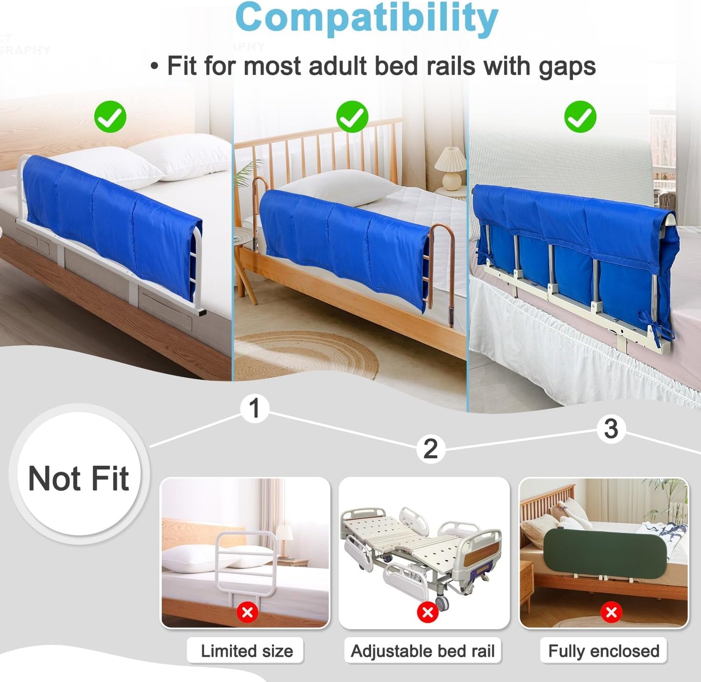 Bed Rail Padding Cushion for Hospital Bed Rails Pads Covers for Elderly Adults Safety Bed Guard Side Rails Bumper Sides Half Rail Cover Seniors Medical Bed Railings Pads Barrier Protector - 2PCS