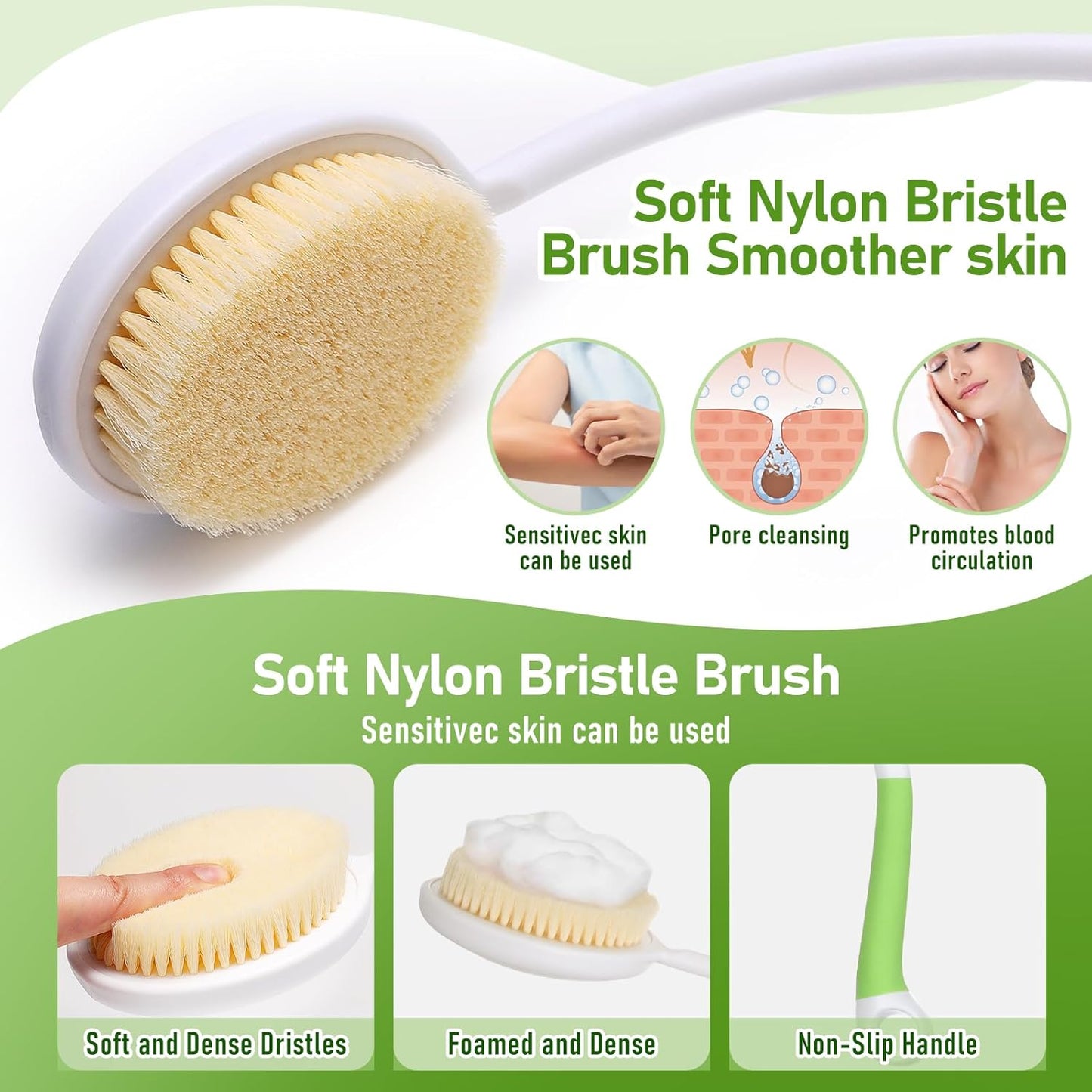 Fanwer 27.5โ Back Bath Brush Long Handle for Shower and Silicone Body Scrubber, Shower Back Scrubber with Curved Handle for Elderly, Disabled, Limited Mobility, Post-Surgery, Frozen Shoulder