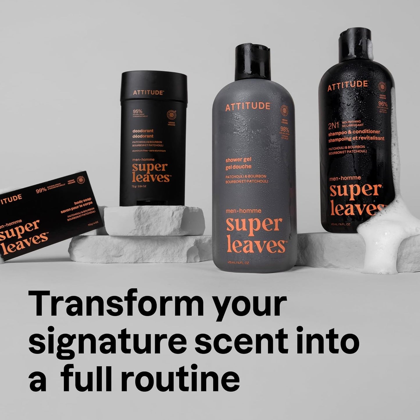 ATTITUDE Shower Gel Body Wash for Men, 98% Natural Origin Ingredients, Paraben & Phthalate Free, EWG Verified, Cleanses Without Drying, Patchouli & Bourbon, 14 Fl Oz