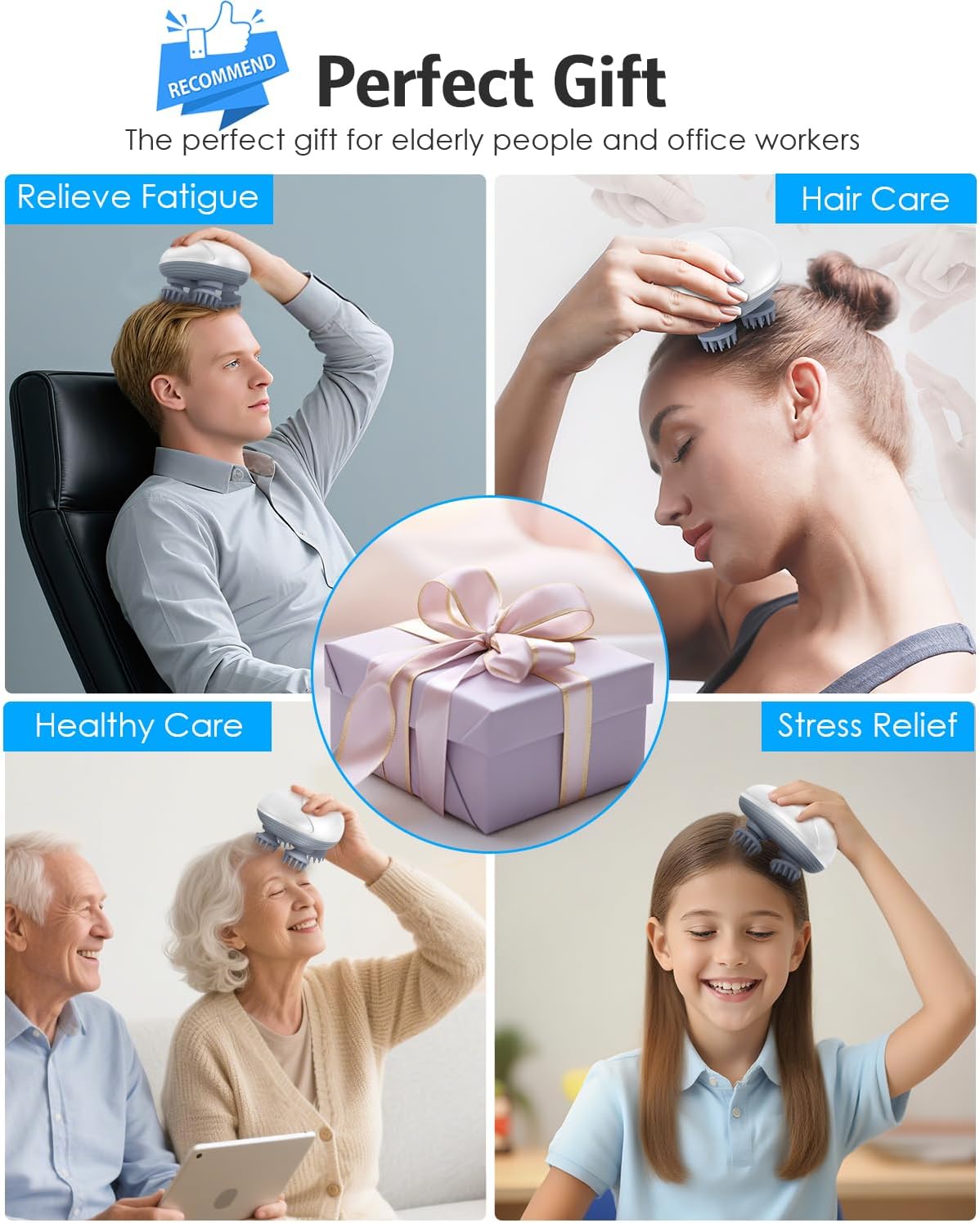 AMIR Upgraded Electric Scalp Massager, Portable Head Massager with Kneading 96 Massage Nodes, Handheld Head Scratcher Massager for Stress Relax and Pain Relief, Ideal Gifts for Women, Men