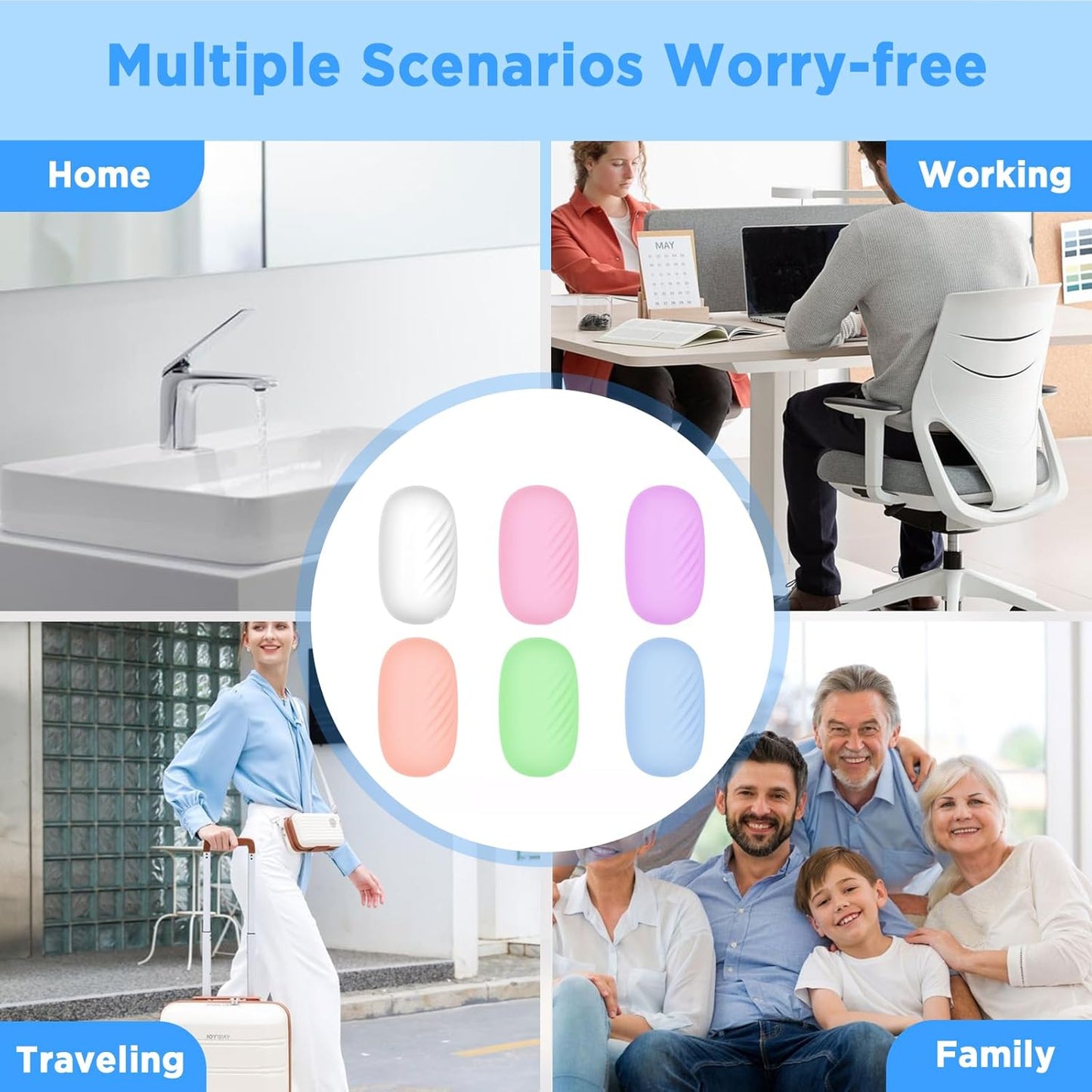 Toothbrush Covers Caps 6 Pack, Silicone Toothbrush Head Protector Replacement for Household Travel, Fits Most Manual and Electric Toothbrushes (Clear, Blue, Pink, Rose Pink, Green, Purple)