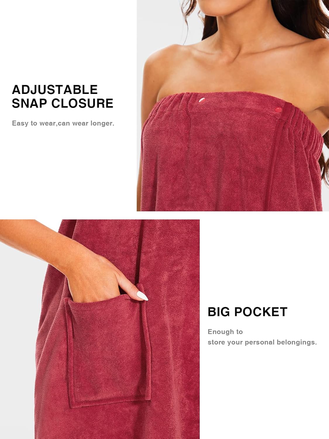 Kniffi Shower Wrap Robe for Women Bath Body Towel Wrap Spa Soft bathrobe with Adjustable Snap Closure