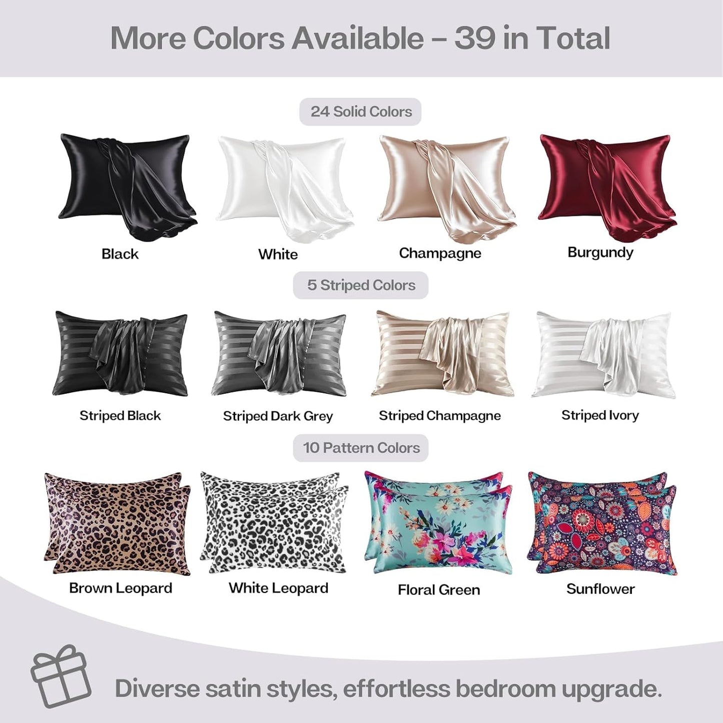 MR&HM Satin Pillowcase for Hair and Skin, Silk Satin Pillowcase 2 Pack, Queen Size Pillow Cases Set of 2, Silky Pillow Cover with Envelope Closure (20x30, White)