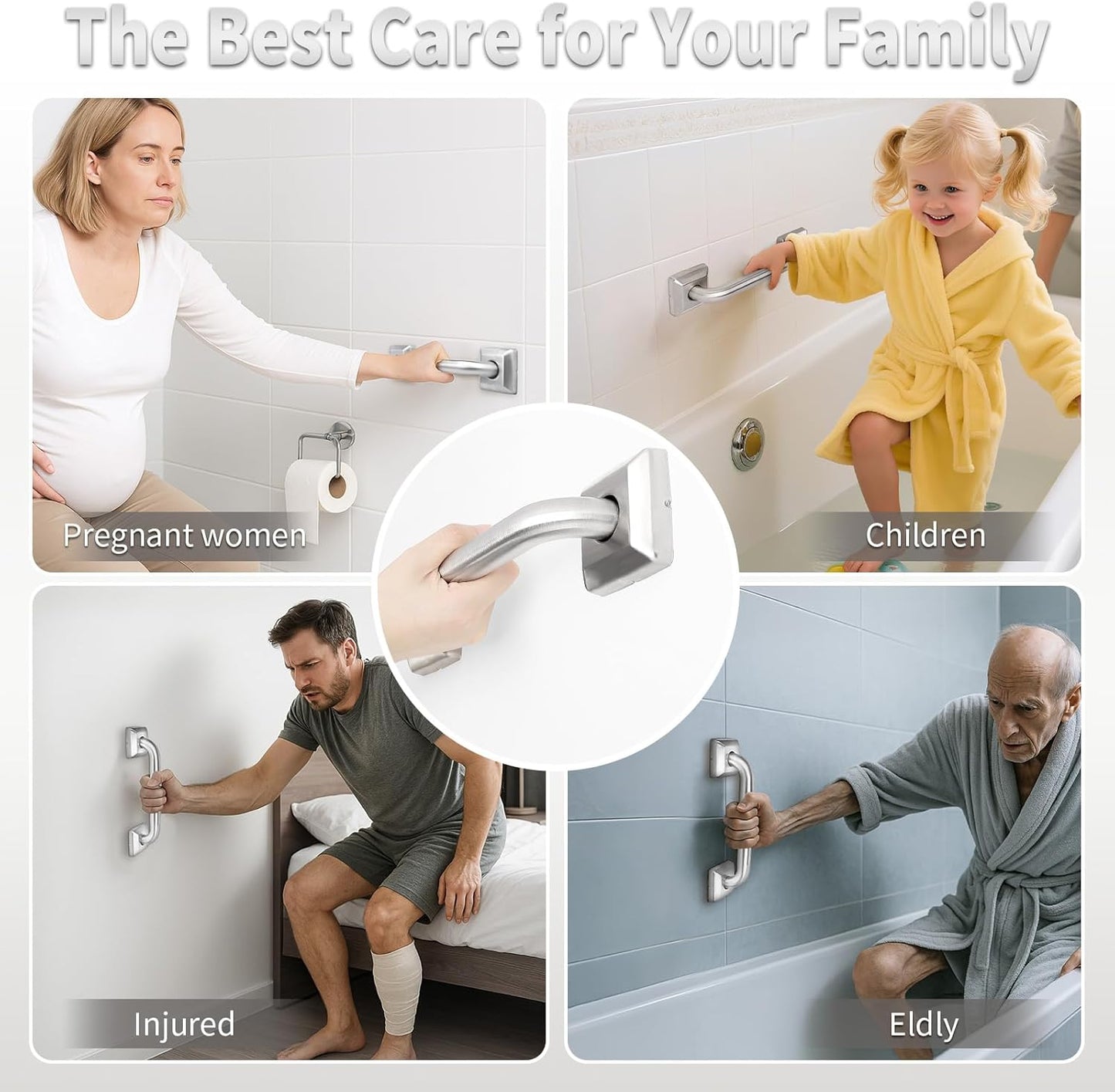 9 Inch Bathroom Grab Bar, Anti Slip Square Shower Bars Safety, 304 Stainless Steel Shower Handles,Hand Rails for for Children, Senior, Elderly, Handicap