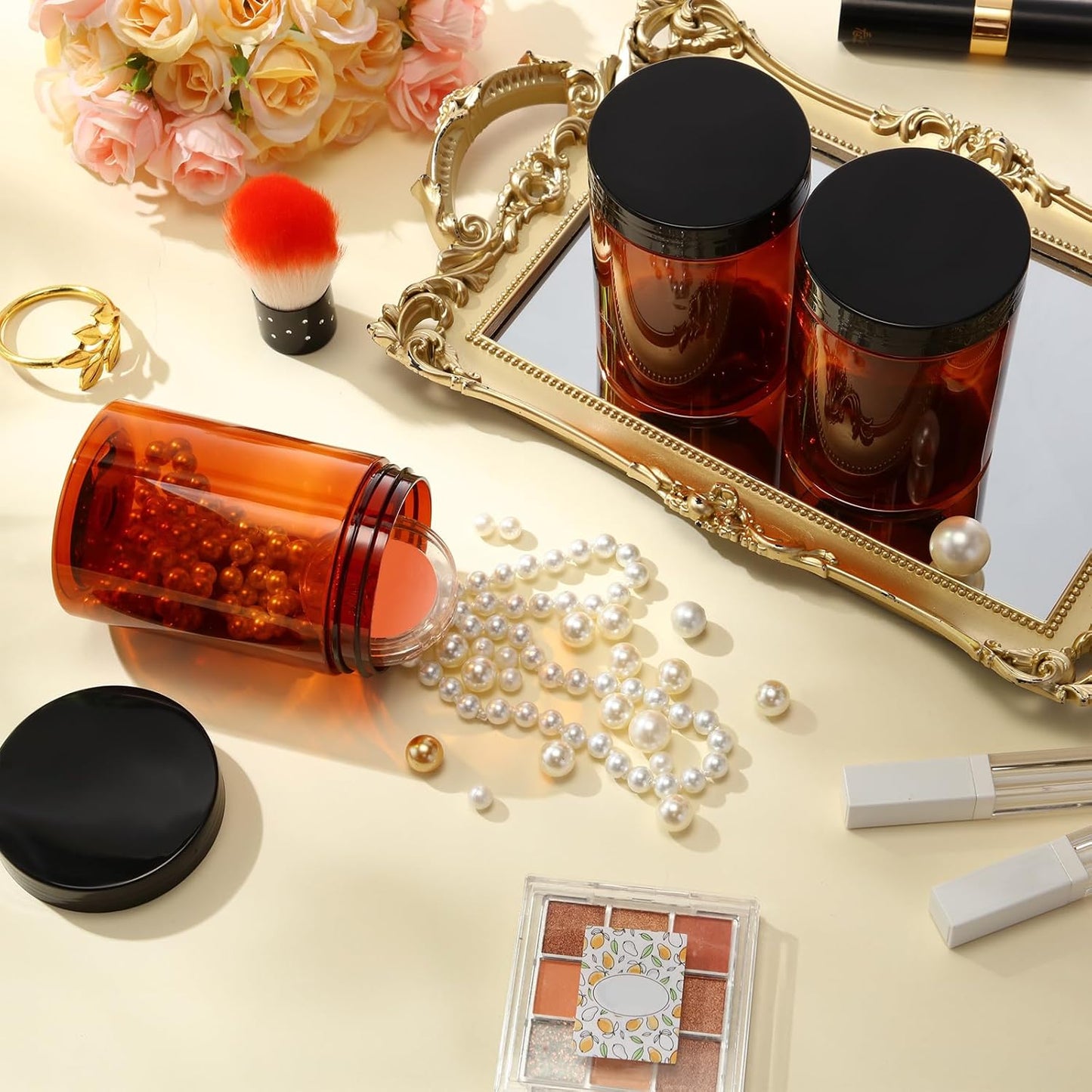 SATINIOR 12 Pack 10 oz Plastic Container Jars with Lids Round Clear Travel Cosmetic Container Slime Jars for Toiletries, Lotion, Cream, Ointments, Makeup, Rhinestone, Samples, Kitchen Storage(Amber)