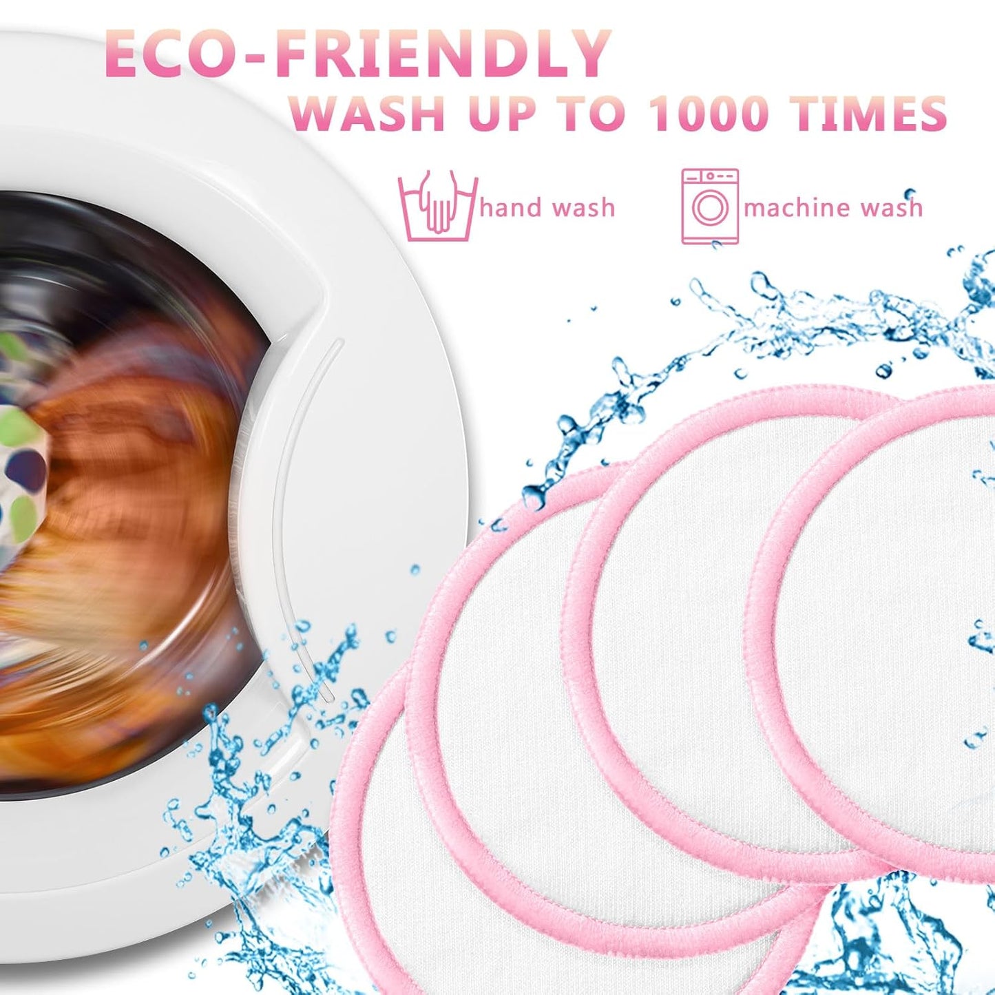 Foaincore 40 Pcs Reusable Makeup Remover Pads with Mesh Laundry Bag Washable Bamboo Cotton Rounds Soft Reusable Face Pad for Toner Skin Types with Bamboo Holder(White Pink)