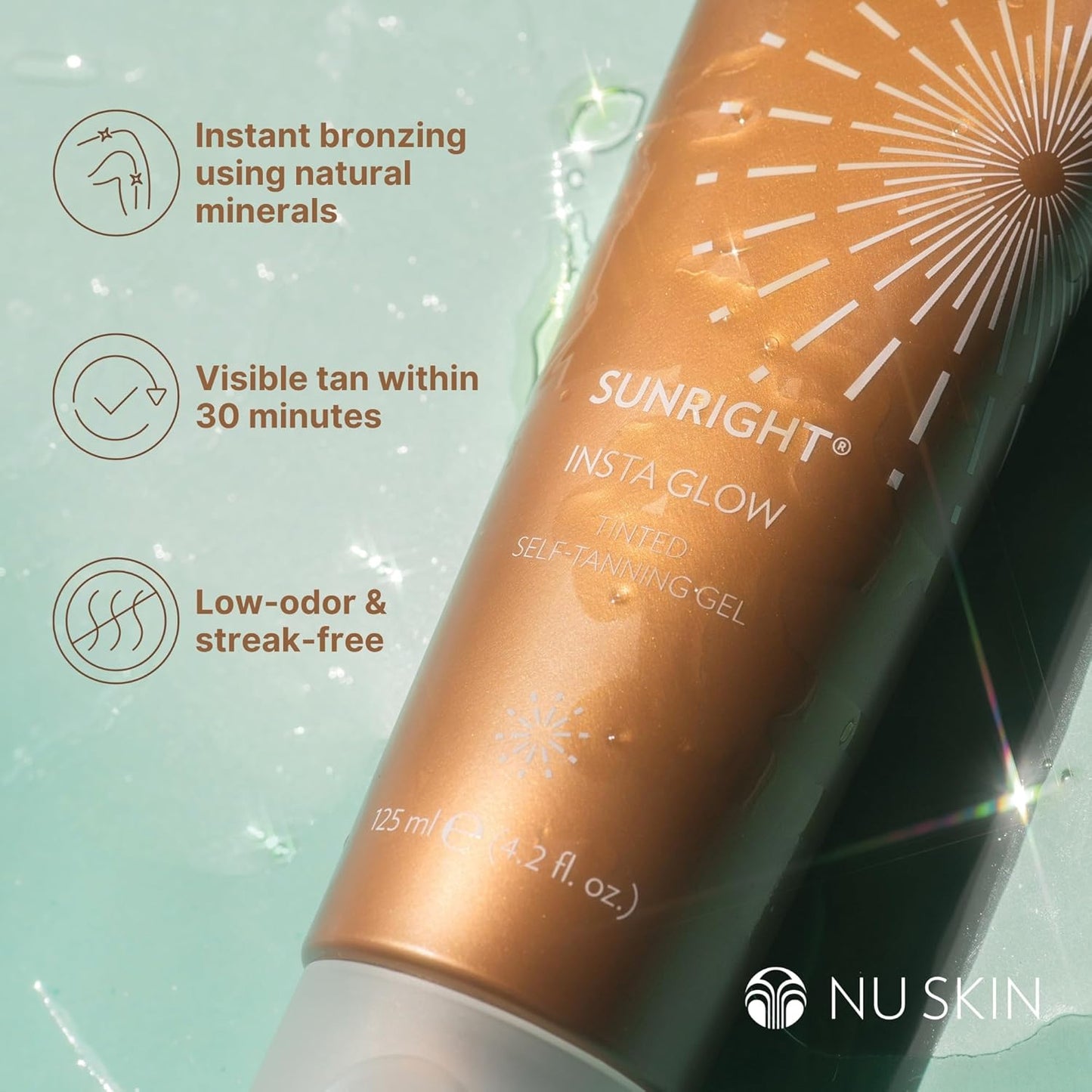 Nu Skin Sunright Insta Glow Self Tanner Gel | 4.2 oz | Summer Tan | Face & Body Bronzer | Beauty & Skin Care | Vitamin E & Avocado Oil & Amino Acids