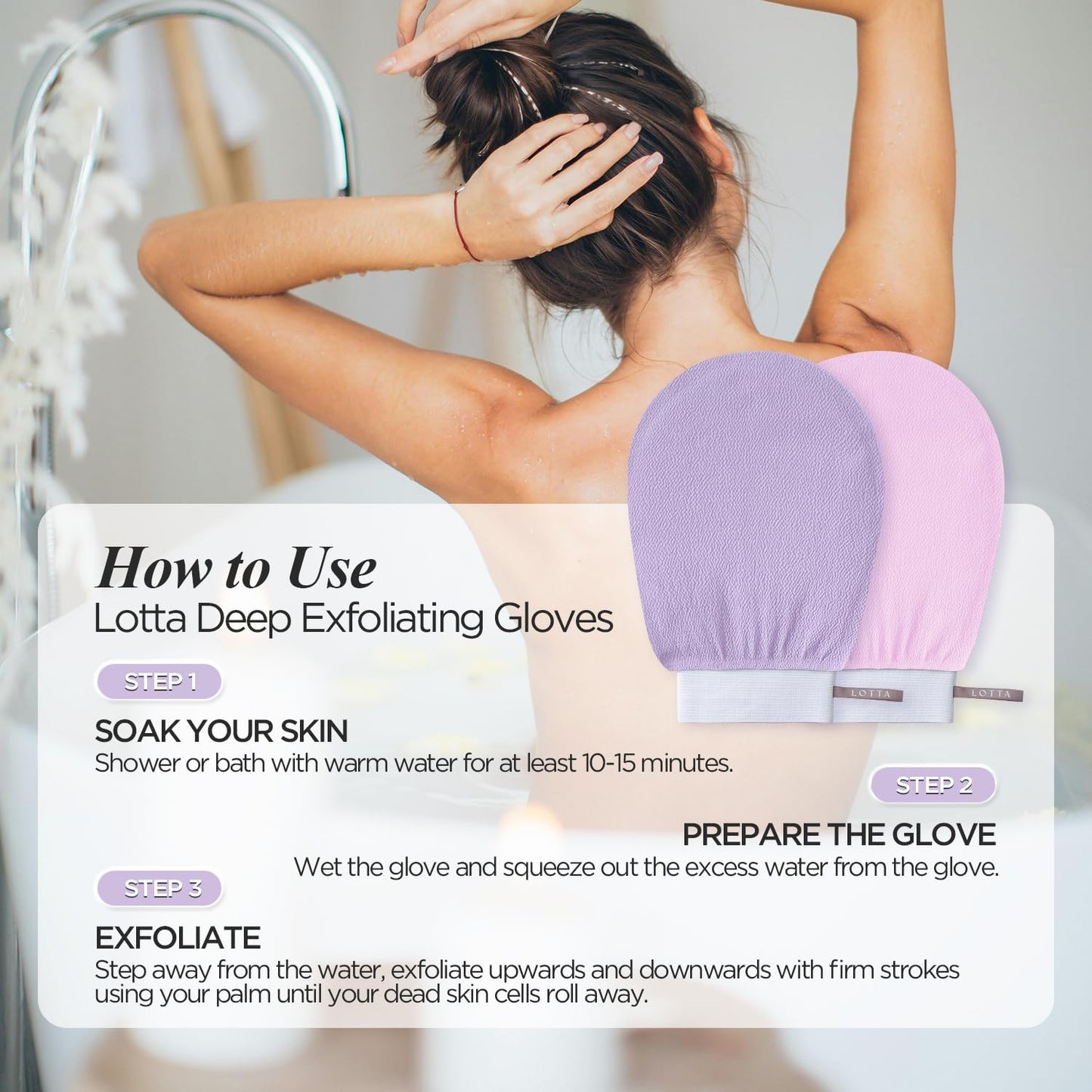 LOTTA Exfoliating Gloves 2Pcs Deep Exfoliation Mitt of 150D Shower Body Scrub Exfoliant Scrubber Glove Skin for Cleanse Dead or Dry Skin 100% Viscose Fiber Suitable for Men and Women