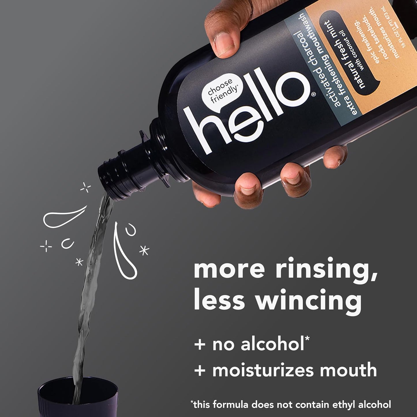 Hello Activated Charcoal Extra Freshening Mouthwash, Natural Fresh Mint and Coconut Oil, Fluoride Free, Alcohol Free, Vegan, SLS Free and Gluten Free, 16 Fl Oz (Pack of 3)
